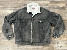Vintage Black Acid Wash LEVI S Denim Sherpa Jacket USA Made Distressed Sz XL