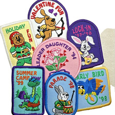 Girl Scouts Fun Patches - 1990s - Early Bird, Holiday Fun, Lock In - Lot Of 7