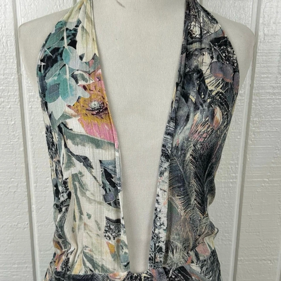 Free People Women Sleeveless Maxi Dress Blue Beach Boho Tropical Size Large - Image 3 of 4