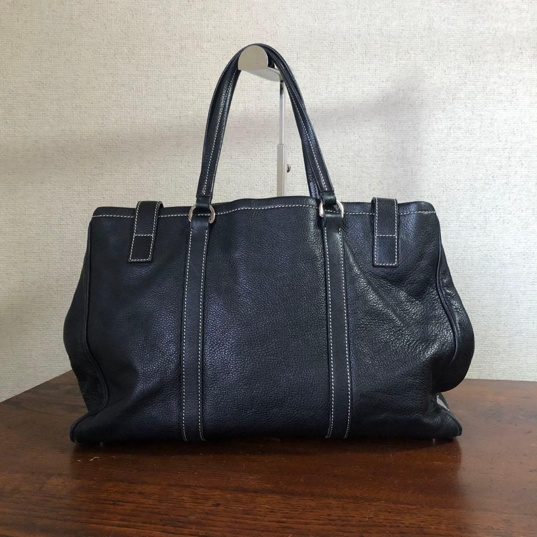 PRADA Women's Tote Bag Handbag Stitch Leather Black Authentic Used Archive thumbnail 2