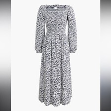 J. Crew Navy and White Floral Long Sleeve Dress