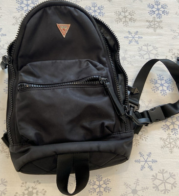 GUESS Black Mini Backpack Sling Bag, Zip Closure, Adjustable Strap, Pockets