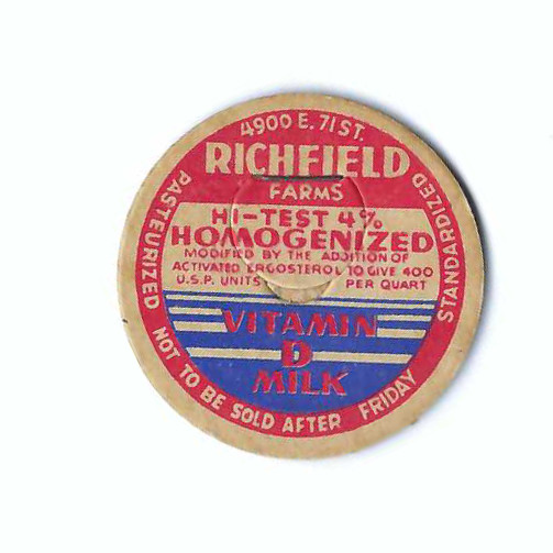 VINTAGE RICHFIELD CLEVELAND OHIO OH MAVERICK HI-TEST MILK BOTTLE CAP 4900 E 71st