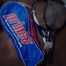 2 tennis rackets, hard balls, with grips