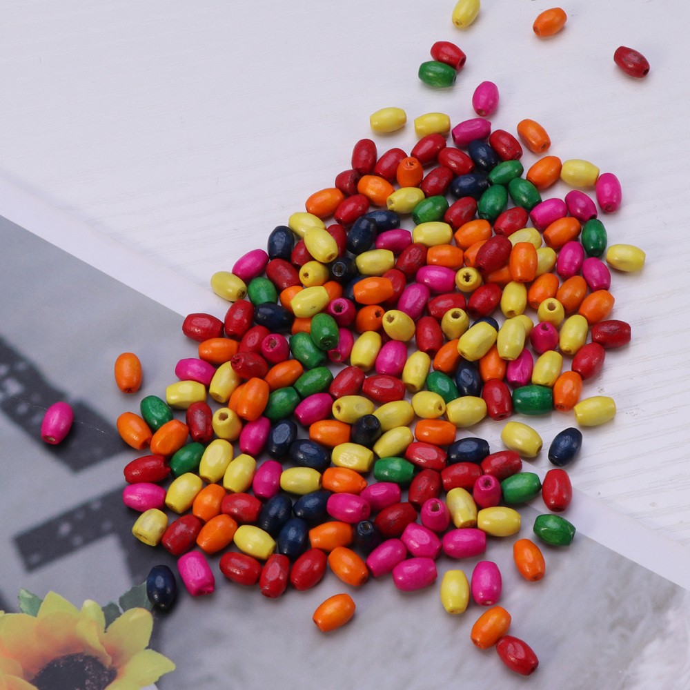 200 Pcs Wooden Beads for Kids Crafts and DIY Door Curtain Accessories