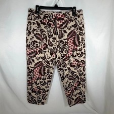 Talbots Petites Size 12P Damask Floral Stretch Crop Pants Made in USA