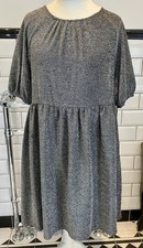 Simply Be Size 14 Black/Silver Sparkly Below Knee Short Sleeve Dress