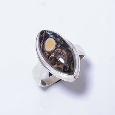 Turritella Fossil Agate Gemstone 925 Sterling Silver Handmade Ring s.8.5 A316