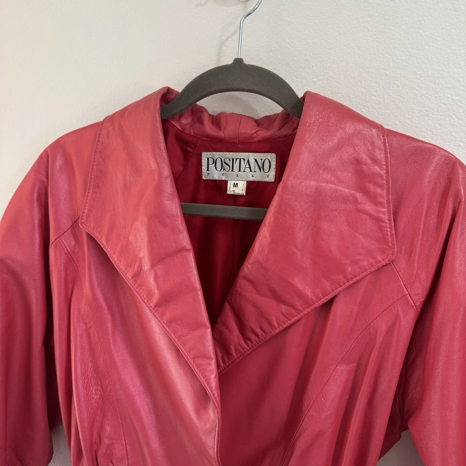 Chaqueta ajustada vintage años 80 Positano Pelle 100 % cuero M rosa Barbiecore Foto 2 de 4
