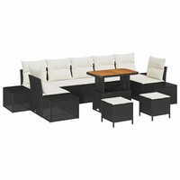 Poly Rattan Gartensofa Set Mit 10 Kissen In Schwarz, Outdoor Sitzgruppe