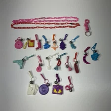 VTG 80’s Plastic Bell Charms Lot Of 19 Charms 2 Chain Necklaces Clip 