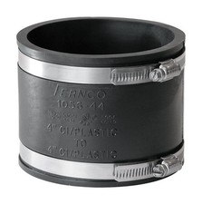 Fernco P1056-44 Black PVC Pipe Coupling 4 x 4 in. with 2-Stainless Steel Clamps