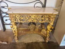 Tavolo francese Luigi XVI centrale MARMO oro intagliato a mano vintage.