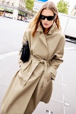 Gabardina Larga Zara Marrón Taupe Talla S M Doble Pecho Cinturón Sostenible
