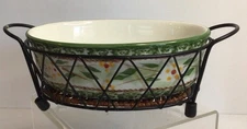 Temptations by Tara Old World Green Oval .6 Qt Baking Serving Dish Trivet Rack