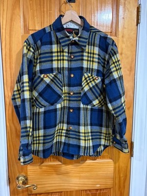 Vintage Edwin Outdoor Clothing Wool Blend Plaid Shacket Blue Yellow Lined Korea