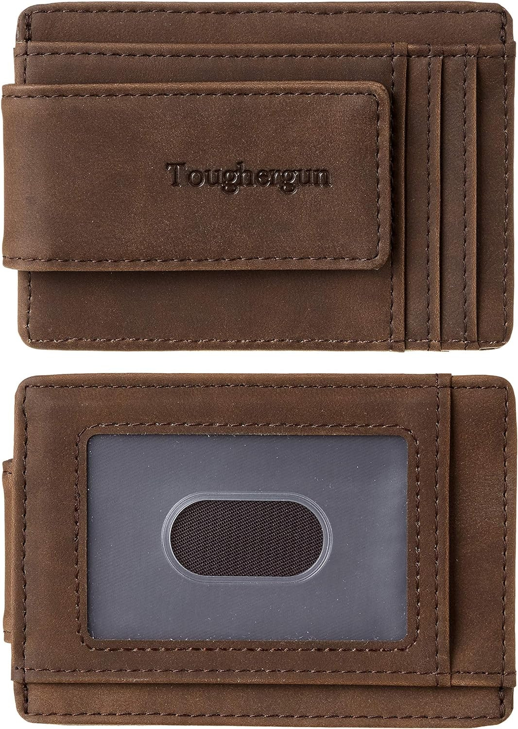 Toughergun Slim Minimalist Wallet for Men with Magnetic Money Clip Leather Walle