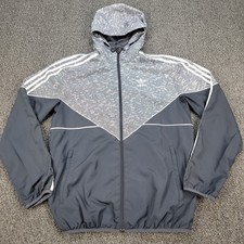 Adidas Windbreaker Mens S Navy Gray Trefoil Chevron Full Zip Hooded Jacket Retro