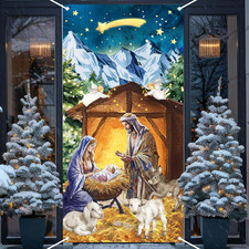Christmas Nativity Door Cover Religious Christmas Decorations Jesus Holy Night B