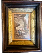 Antique Deep Picture Frame Dark Wood with Colored Bevels  Gilt - 4 x 6 In.