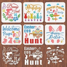 6pc Easter Bunny Stencils Reusable Egg Painting Templates DIY Craft Decor