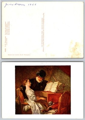 Fragonard ''The Music Lesson'' Louvre Art Postcard - Nomis Paris 1960s