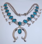 Vintage Goldette Signed Squash Blossom Faux Turquoise Necklace Silver-tone N43 — photo 2