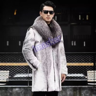 Men's Warm Mink Fur Coat Winter Raccoon Fur Collar Thickened Warm Business Coat