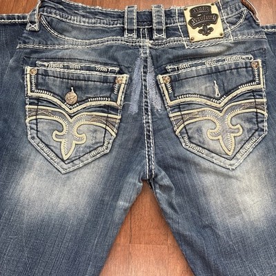 Rock Revival Jeans Mens 31x32 Ruper Straight Distressed Denim Pants Western