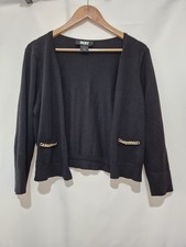 Women's DKNY Cardigan sz L Large 12-14 Black Short Buttonless Wrap Spring Summer