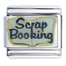 SCRAPBOOK BLUE & GOLD ENAMEL ITALIAN CHARM 9MM FOR BRACELET HOBBY BOOK RARE