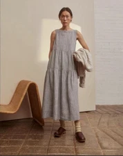 Toast Tiered Space Check Linen Dress- M-NWOT