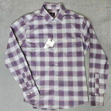 Untuckit Hyland Shirt Mens Large Gray Violet Plaid Long Sleeve Slim Wrinkle Free