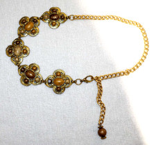 Vintage Gold Chain Quattrofoil Four Lobed Clover Medallions Faux Stones