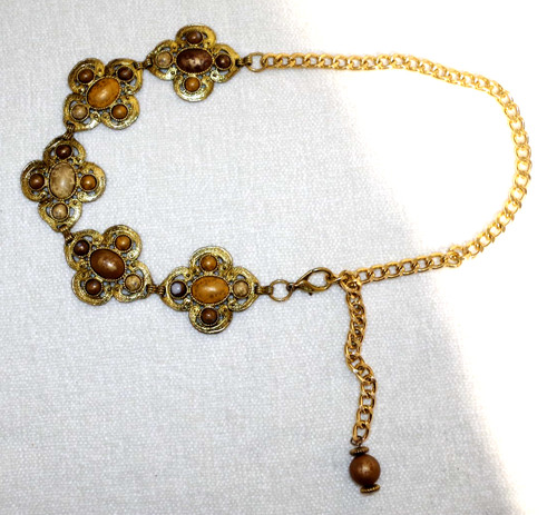 Vintage Gold Chain Quattrofoil Four Lobed Clover Medallions Faux Stones
