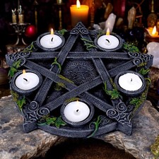 Image of Wiccan Ivy Pentagram Tea Light Holder Gothic Decor Pagan Altar Fantasy Ornament