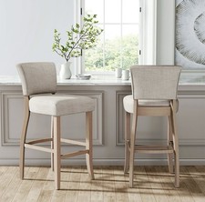 Upholstered Linen Counter Bar Stools Modern Kitchen Dining Chair Wood Leg