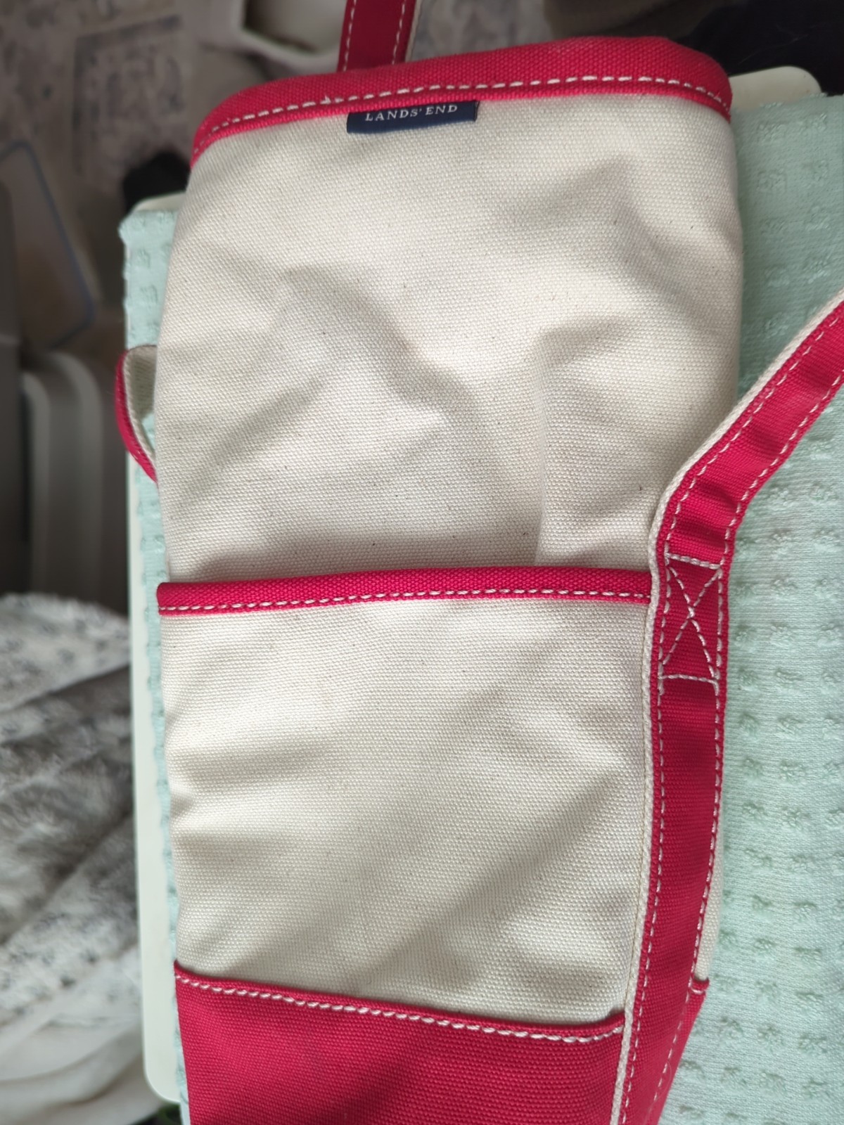 Lands End Wine Bottle Tote Caddy RED Canvas Insulated Zip To