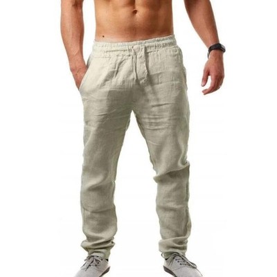 Primavera/novedad de verano, pantalones de lino y algodón de Color sólido para h