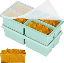 Silicone Freezer Trays with Lids - 1 cup soup freezer container large green