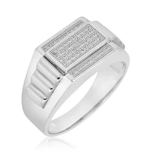 AVORA 925 Sterling Silver Cubic Zirconia CZ Men's Rectangular Signet Fashion