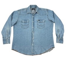 Wrangler Denim Pearl Snap Shirt Men s XL Blue Cotton Long Sleeve Western Rodeo