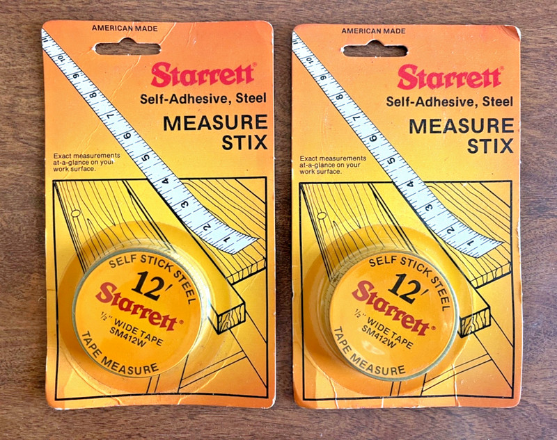 2 Starrett SM412W  Self Adhesive Steel Measure Stix 12’ X 1/2” Wide USA