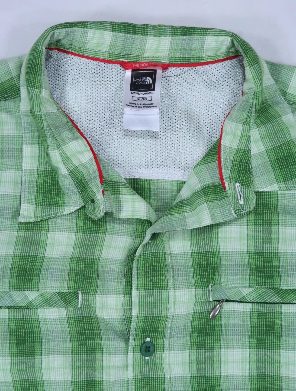 THE NORTH FACE MENS XL TECH WORK SHIRT ZIP CHEST POCKETS SHORT SLEEVE PLAID SS