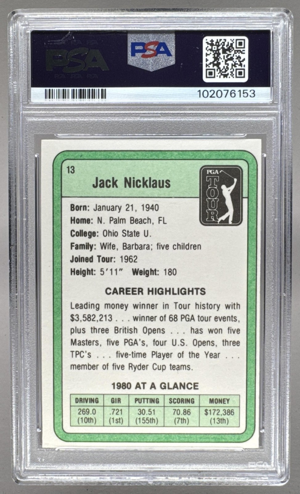 102076153 Jack Nicklaus 1981 Donruss #13 On Card IP Auto PSA AUTH DNA 10 view 2