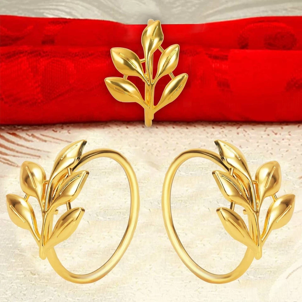 Conjunto de anéis de guardanapo de folhas guardanapos de metal dourado suportes para decoração de festa jantar a granel - Imagem 4 de 4