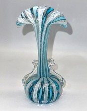 Vintage Murano Latticinio Handblown Vase with Original Sticker