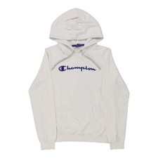Champion Spellout Hoodie - Medium White Cotton
