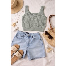 Sincerely Jules Gap Sweater Tank Shorts Set Womens M Green Blue Boho