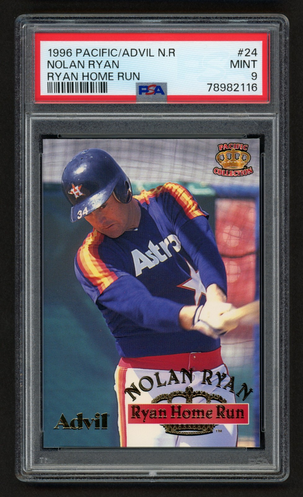 1996 PACIFIC/ADVIL NOLAN RYAN #24 HOME RUN RYAN EXPRESS TEXAS HOF PSA 9 MINT